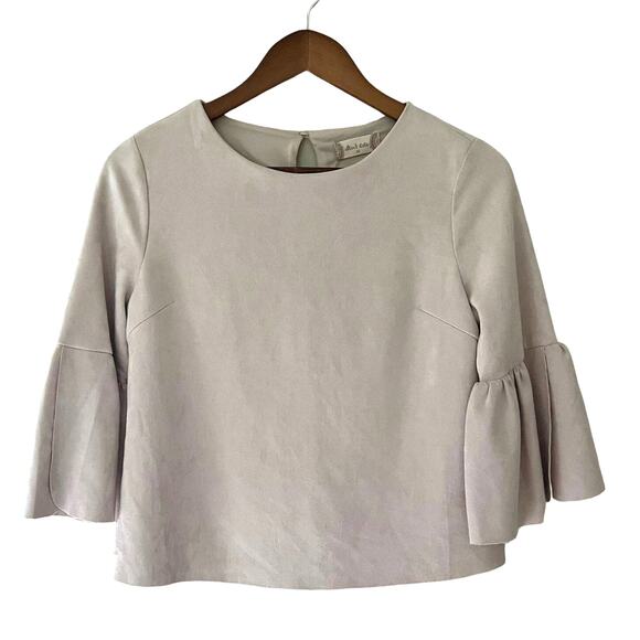 NWT Altar’d State Faux Suede Bell Sleeve Blouse Top Size XS Beige Cropped Boho - Picture 1 of 9
